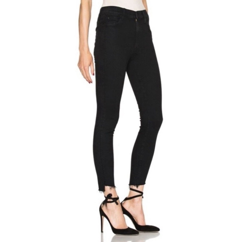 MOTHER Stunner Zip Ankle Step Fray Jeans Women's SZ 24 Not Guilty Black Denim